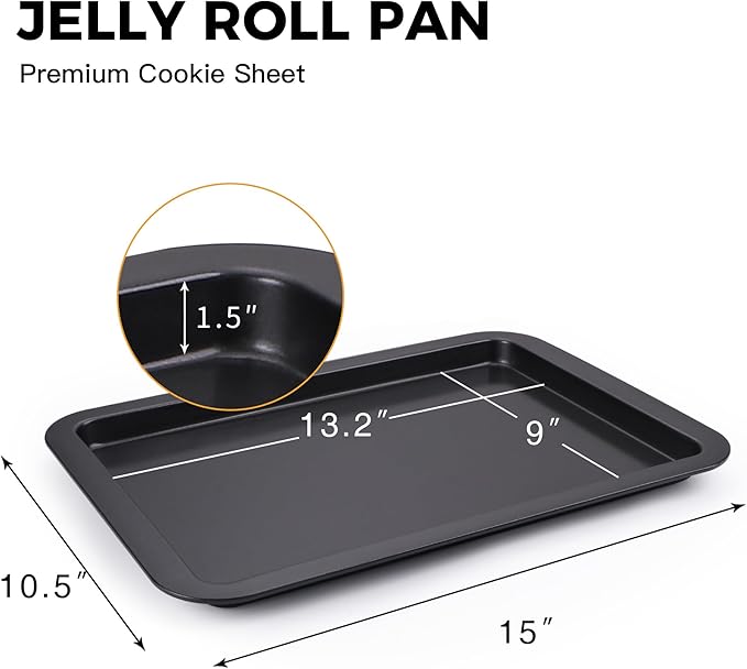 HONGBAKE Nonstick Cookie Sheets, Baking Sheet for Oven with Wider Grip, 15x10 Jelly Roll Pan, Commercial Cooking Tray