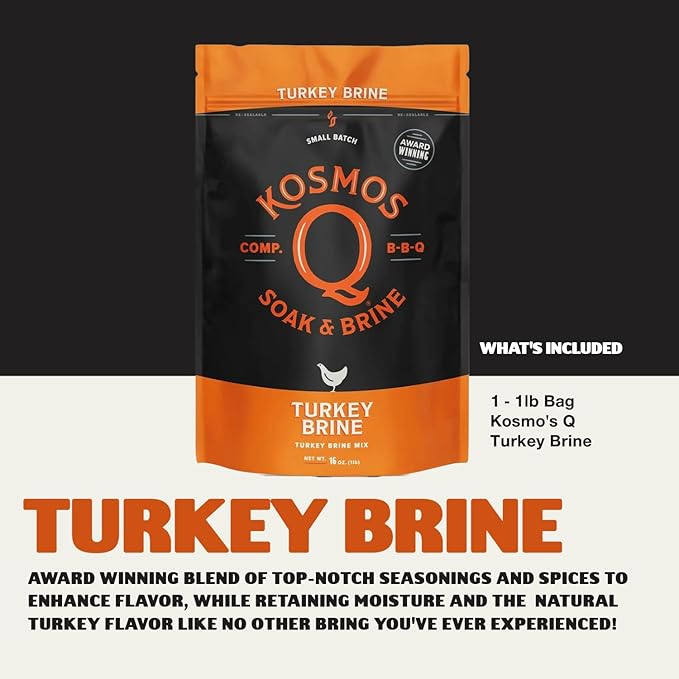 Kosmos Q Complete Turkey Brine Kit - Full Seasoning Kit with Turkey Brine, Dirty Bird Spice Shaker & Cherry Apple Habanero BBQ Glaze - Brine, Rubs, and Glaze for a Tender, Juicy Turkey