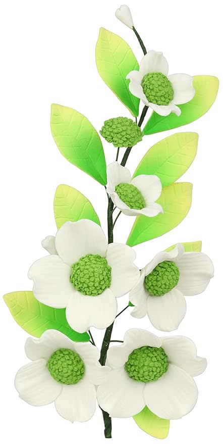 O'Creme Gumpaste Edible Flower Spray for Cake Decorating, White Dogwood - Sugar Paste Flower Decoration for Cakes, Candy, Cupcake Toppers - Birthday, Wedding, Valentines Day, Baby Shower - Set of 2