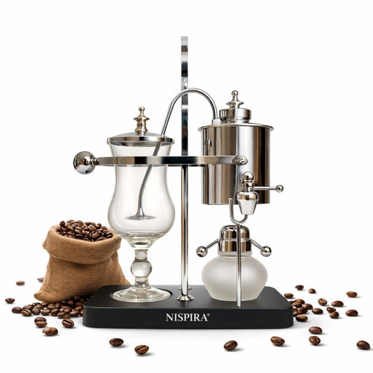 Nispira Belgian Balance Syphon Vacuum Coffee Maker, 500 ml Vintage Gravity Brewing System, Silver