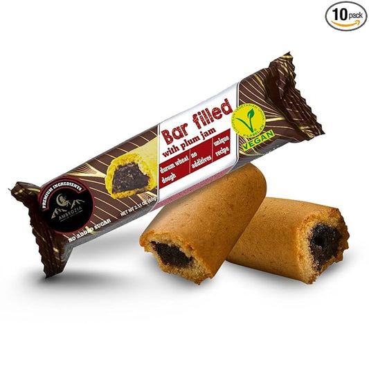 Ambrozia Vegan Snack Bars – Healthy Snack Plum-Filled Bar | Clean-Label, No Added Sugar, Handcrafted in EU | Healthy Romanian-Inspired Fruit Bar for Kids & Adults | 10 x 60g Individually Wrapped
