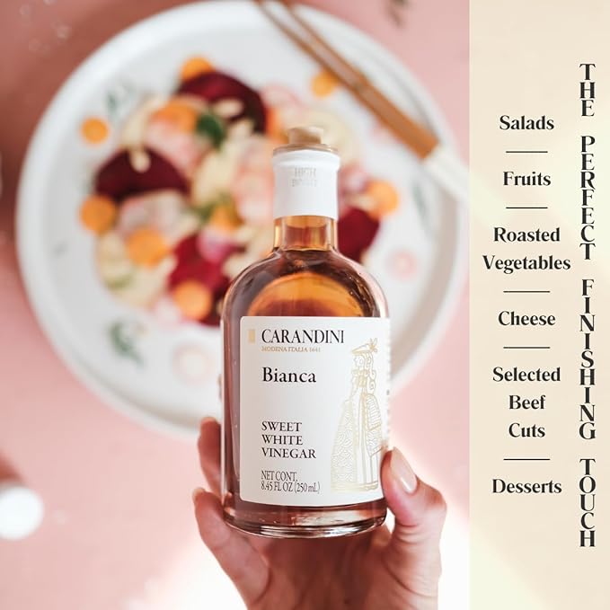 Carandini Bianca Sweet White Vinegar, Gluten-Free, Gourmet Italian White Condiment Made in Italy - 8.45 fl oz (Pack of 2)