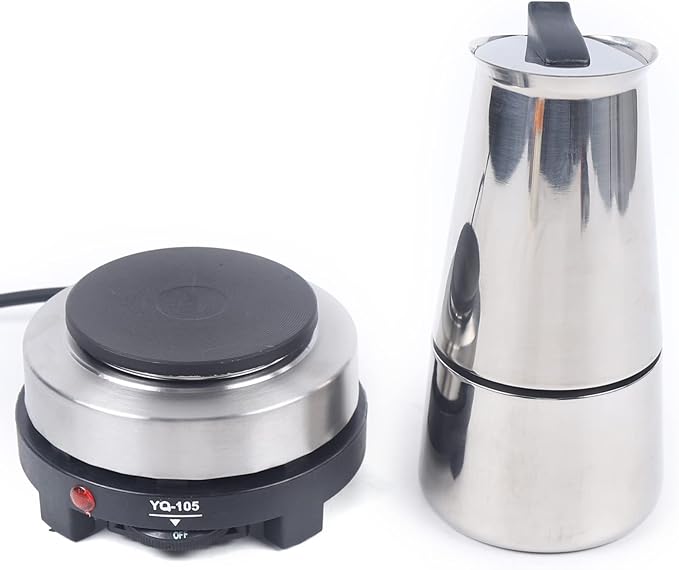 Stovetop Coffee Maker, 6 Cup Stainless Steel Moka Pot Espresso Maker Coffee Pot with Electric Stove, 500W Stovetop Espresso Machine Italian Espresso Maker for Home Bar Office