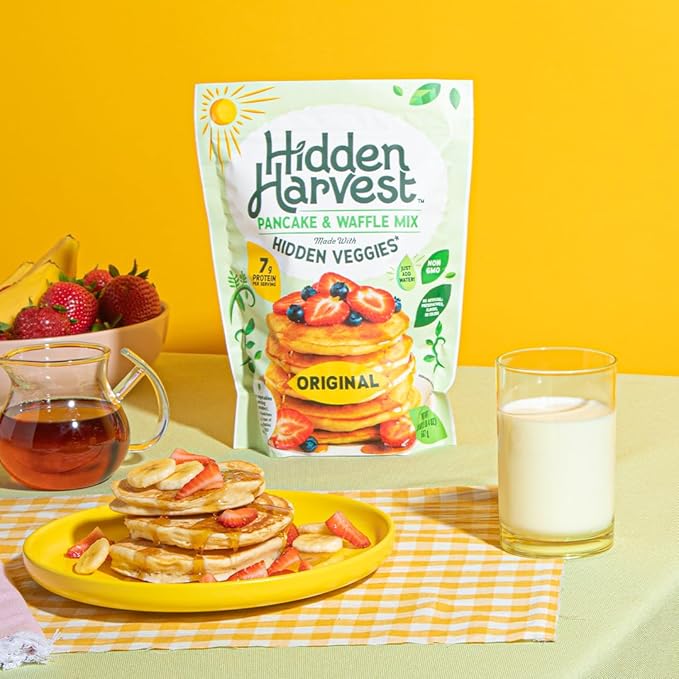 Hidden Harvest Original Pancake & Waffle Mixes: Non-GMO Project Verified, Made with Hidden Veggies You Can't See or Taste, 7g of Protein per Serving, Just Add Water, Fluffly Pancakes for a Delicious Breakfast (20 oz)