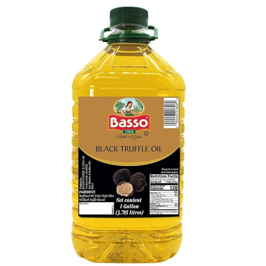BASSO 1904 Black Truffle Infused Oil ??Bulk 1 Gallon (3.785L) ??Italian Extra Virgin Olive Oil with Truffle Aroma ??Non-GMO, Gourmet Finishing Oil for Pasta, Risotto & Pizza ??Product of Italy