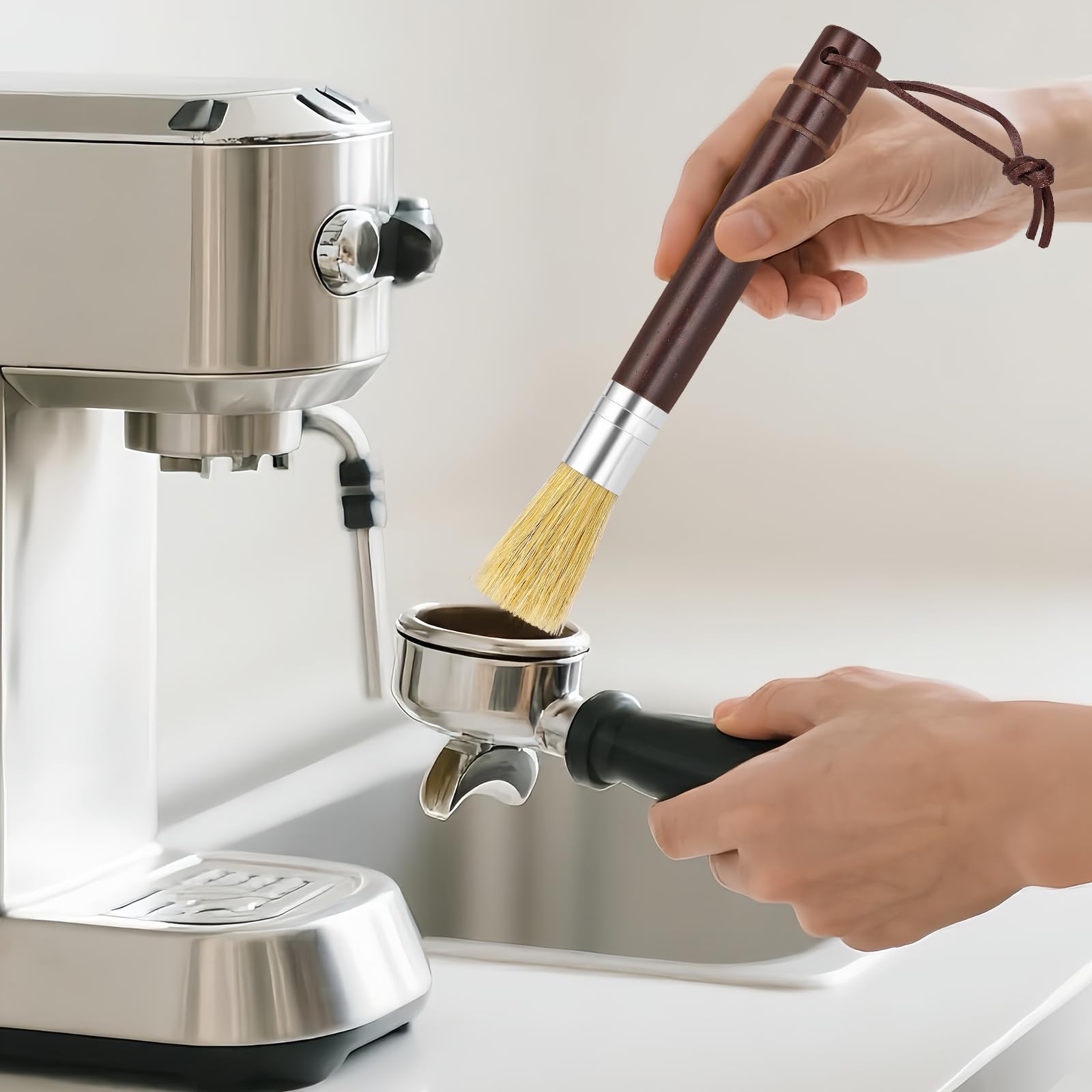 Coffee Grinder Cleaning Brush, Espresso Machine Brush Cleaner Tool with Wooden Handle and Natural