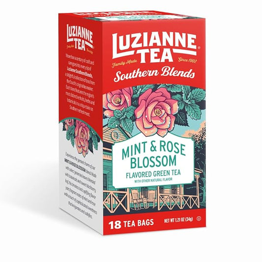 Luzianne Southern Blends Mint & Rose Flavored Herbal Tea Bags, 18ct Box (Pack of 1)