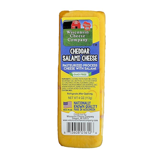 Wisconsin Cheese Company - Specialty Cheese & Summer Sausage Gift Box - 100% Wisconsin Gouda, Smoked Cheddar, Salami, Tomato Basil Cheddar, Swiss (Pack of 5 Blocks) | Perfect for Parties, Charcuterie Boards and Birthdays | Great Birthday Gift
