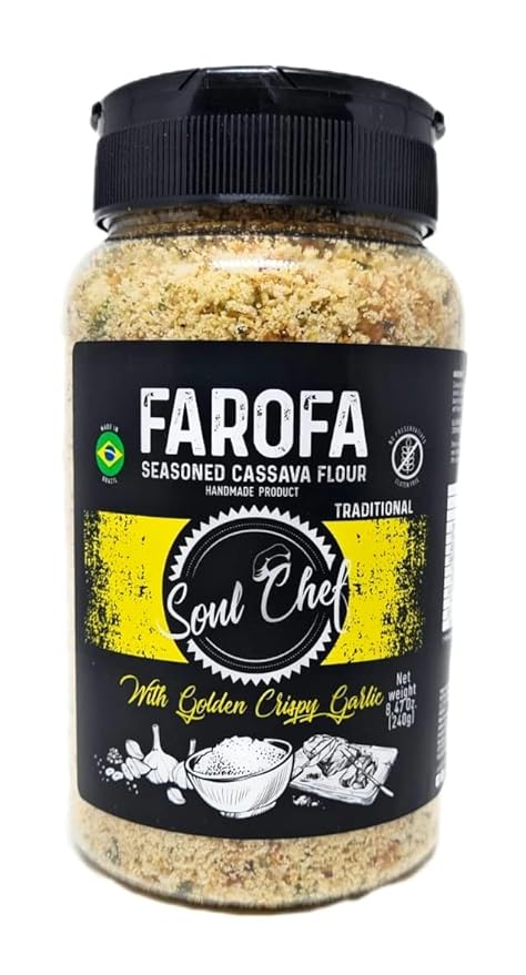 Soul Chef Seasoned Cassava Flour - Traditional - Farofa - Imported from Brazil - Delicious Flavor - Crispy Texture - Ideal On Steaks, Burgers, Sausages, Feijoada and Others.
