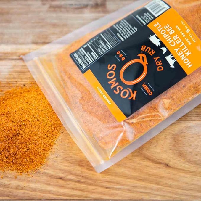 Kosmos Q Honey Chipotle Killer Bee BBQ Dry Rub, Sweet and Spicy Seasoning with Sugar, Chipotle, Garlic, and Paprika for Ribs, Pulled Pork, Chicken, Dry Rub For Smoking and Grilling Meat, 16 Oz Bag