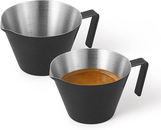 MHW-3BOMBER Espresso Measuring Cup 2 Pack Double Shot Espresso Cups Stainless Steel Coffee Bean Dosing Cup Espresso Machine Accessories (Matte Black) G6197B-OS