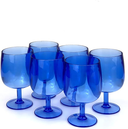 Yalin Set of 6 Unbreakable 12 oz Acrylic Plastic Wine and Water Tumbler Stackable Goblets. (Blue, 12 oz)