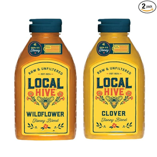Local Hive Wildflower & Clover Raw Unfiltered Honey – 12oz (Pack of 2), 100% Pure US Honey, Sourced from American Bees and Beekeepers, Natural Sweetener, Ideal for Tea, Baking, and Cooking