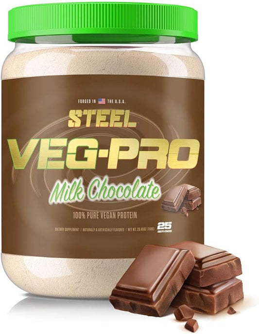 Steel Supplements Veg-PRO | Vegan Protein Powder, Milk Chocolate | 25 Servings (1.65lbs) | Protein Powder with BCAA Amino Acid | Gluten Free | Non Dairy | Low Carb Formula