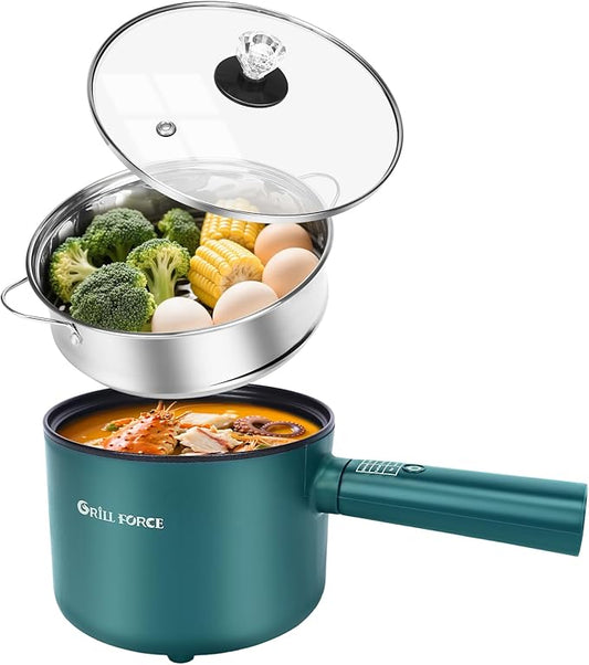 Hot Pot Electric with Steamer,6 Smart Modes, 1.8L Ramen Cooker, Portable Cooker, Non-Stick Frying Pan, Saut챕 Pan, Electric Pot for Pasta, Egg, Steak, BPA Free, College Dorm Room Essential