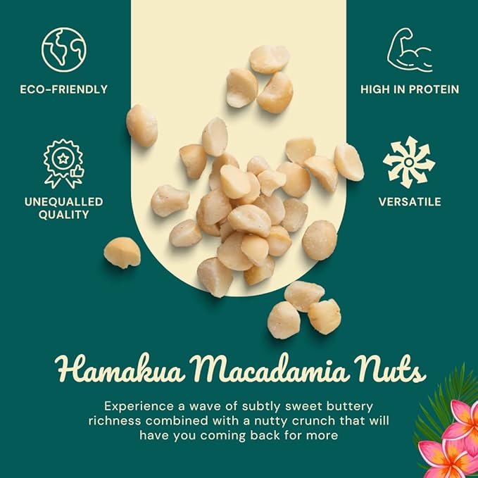 Hamakua Macadamia Nuts - No Salt Baking Macadamias (1.25 lb) - Natural Eco-Friendly Large Hawaiian Grown Dry Roasted Half and Whole Macadamias