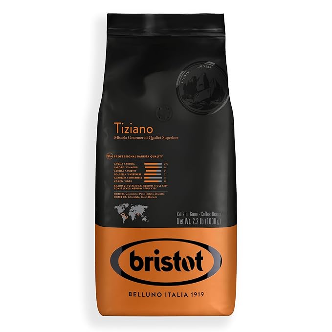 Bristot Tiziano Coffee Beans ??Medium Roast Premium Italian Whole Espresso Beans ??2.2 lb (1kg) Bag