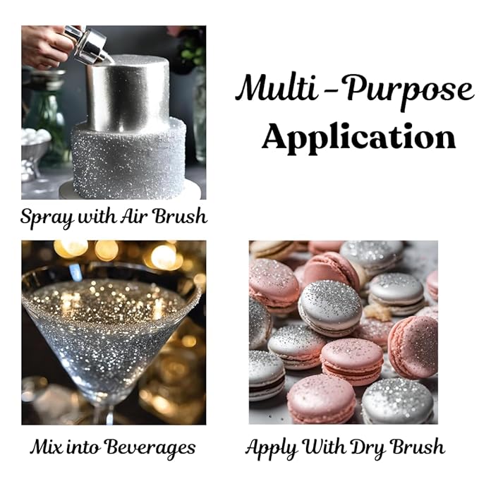 Dazzle Dust Edible Glitter Sprinkles for Cake Decorating, Drinks, Cookie, Icing, Dessert Decorations, Sparkly Luster, Food-Grade, Vegan, Gluten Free, Kosher, Bulk 10g, Silver