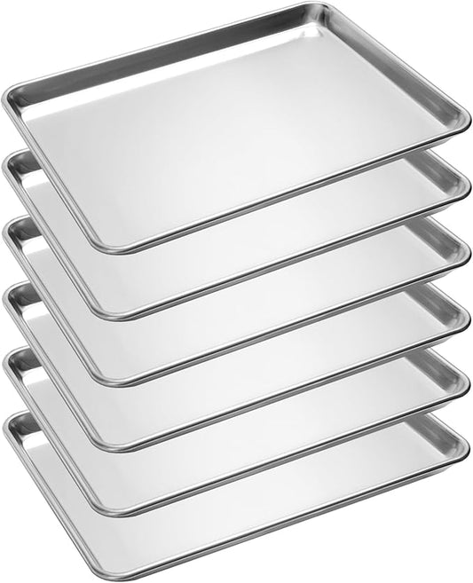 6 Pack Half Size Baking Sheet Pan, Aluminum Commercial Cookie Sheet Pan, Durable & Anti-Stick 18?쓝 13??,<div>