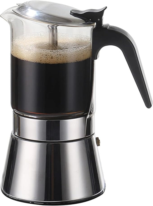 Stovetop Espresso Maker, Crystal Glass-top & Stainless Steel Espresso Moka Pot,Classic Italian coffee makerç«?60mlç«?,<div>