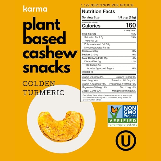 Whole 30 Variety Pack Cashews by Karma Nuts, Whole, Roasted, Vegan, Zero Sugar, Non GMO, Gluten Free, Low Carb, Low Calorie, Everyday Nut Snack, 1.5 Ounce (6 Snack Packs)