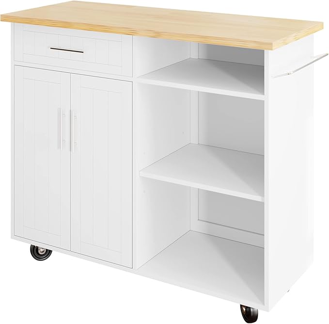 Shintenchi Kitchen Island Cart with Storage,Rolling Kitchen Island Side Table on Wheels with Large Worktop,Storage Cabinet,Towel Rack and Drawers for Kitchen,Dinning Room,Black