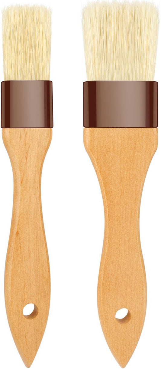 Pastry Brush-Basting Brush for Cooking,2 Pc Boar Bristles Food Brush for BBQ,Beech Wooden Handle Butter Brush for Baking/Spreading Marinade/Sauce/Oil/Egg/Kitchen Brushes for Cooking(1 &1 1/2 inch)