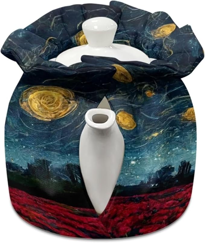 Art 3D Print Tea Cozy for Teapot Insulated Tea Cosy Breakfast Pot Dust Cover Kettle Tea Cozies with Drawstring for Home Kitchen Garden D챕cor