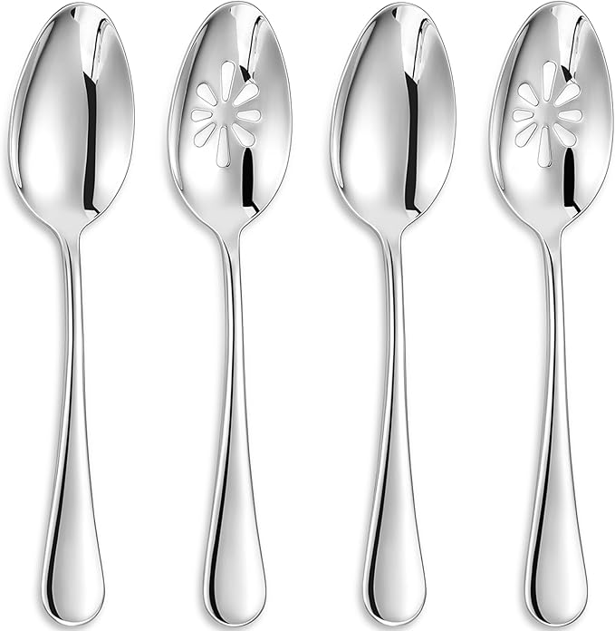 KEAWELL Premium Verona 4-Piece 9 inch Spoon Set ??18/10 Stainless Steel, Heavy-Duty Mirror-Finished Flatware for Daily Meals, Hosting and Special Occasions (4, Serving Spoons and Slotted Spoons)