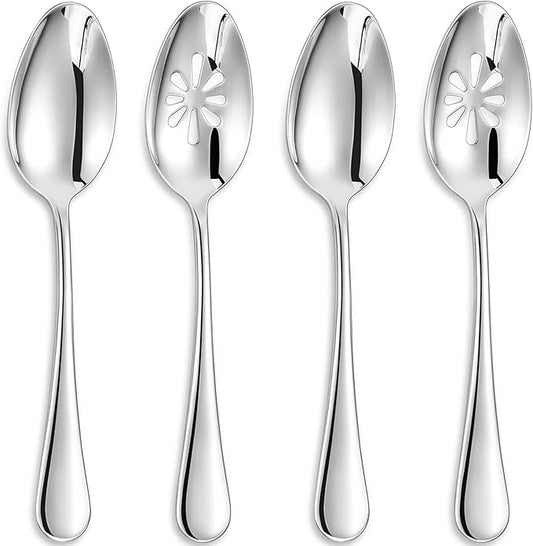 KEAWELL Premium Verona 4-Piece 9 inch Spoon Set ??18/10 Stainless Steel, Heavy-Duty Mirror-Finished Flatware for Daily Meals, Hosting and Special Occasions (4, Serving Spoons and Slotted Spoons)