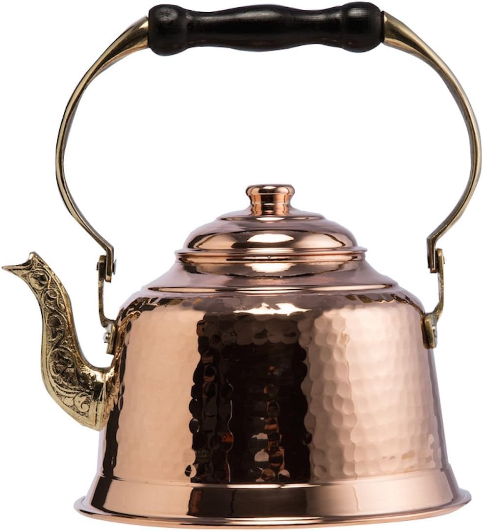DEMMEX Tea Lover's Copper Teapot, Heavy Gauge 1mm Thick Hammered Solid Copper, Copper Tea Pot