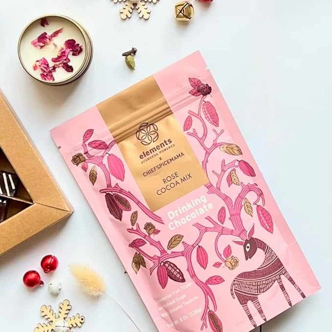 Elements Truffles Rose Essential Oil Hot Chocolate - Heavy Metal Tested- All-Natural, Handmade Hot Chocolate Mix - Uses Ecuadorian, Fair Trade, Organic Cacao Powder - Vegan Hot Cocoa Mix - 8 Oz