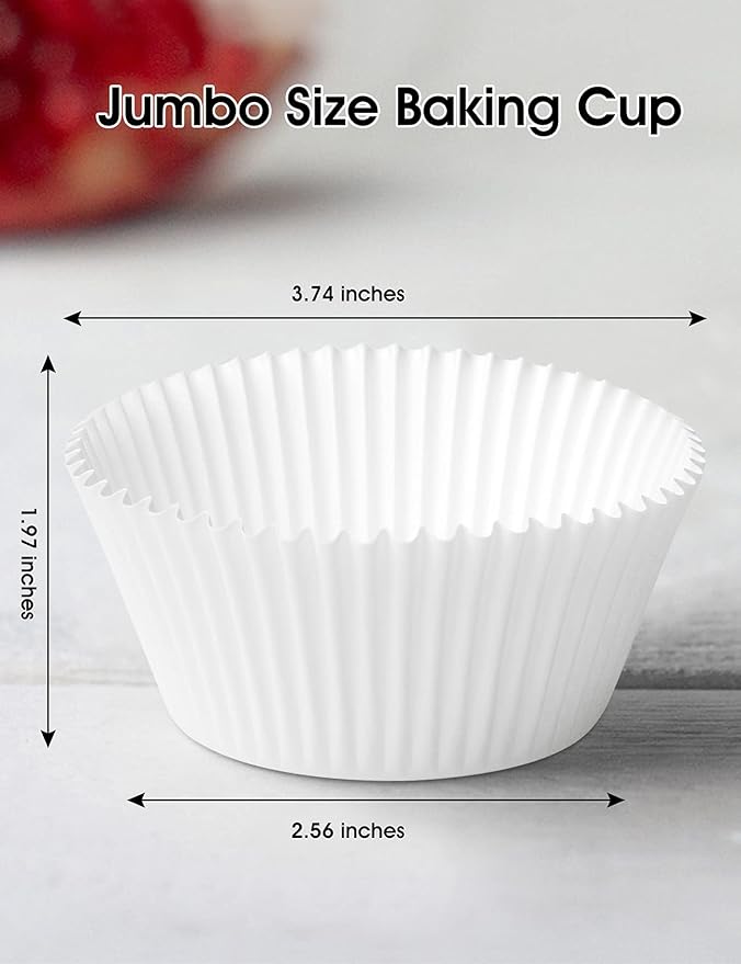 Jumbo White Cupcake Liners Greaseproof Paper 200-Count - Gifbera Odorless Muffin Baking Cups Cupcake Wrappers for Wedding Birthday Celebration Occasion