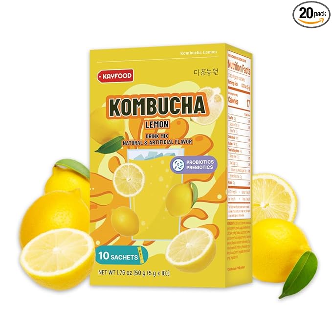 KAYFOOD-Kombucha-Lemon-Garden-Daily Zero Sugar, Diet, Gut Healthy Sparkling Beverage, Fermented Korean Drinks for Iced Tea Hot Tea, Workout T (10ST)