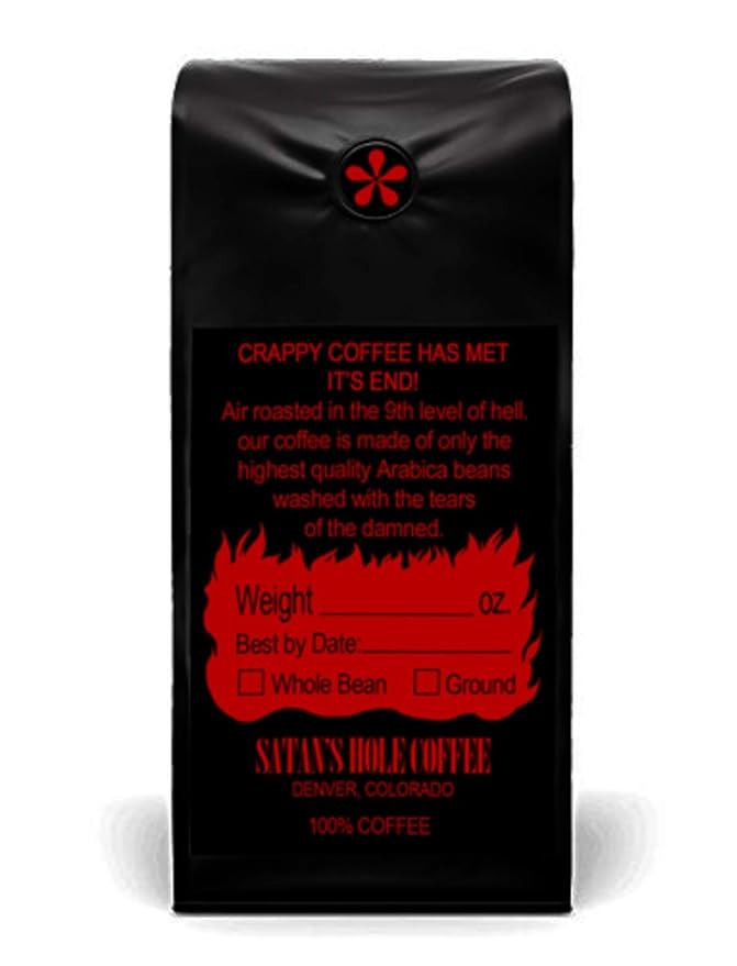 Satan???Hole Beelzebean Dark Roast Coffee, Under-World's BEST Coffee, Fair Trade, Organic, 16 Ounce, Ground for Drip, Devilishly Delicious, Unscrupulously Dark, Wake the Hell up!