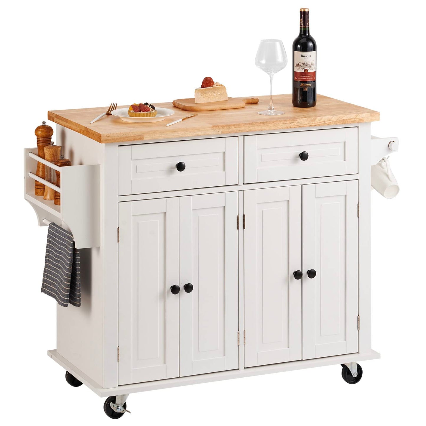 VEVOR Kitchen Island Cart with Solid Wood Top, 35.4" Width Mobile Carts with Storage Cabinet
