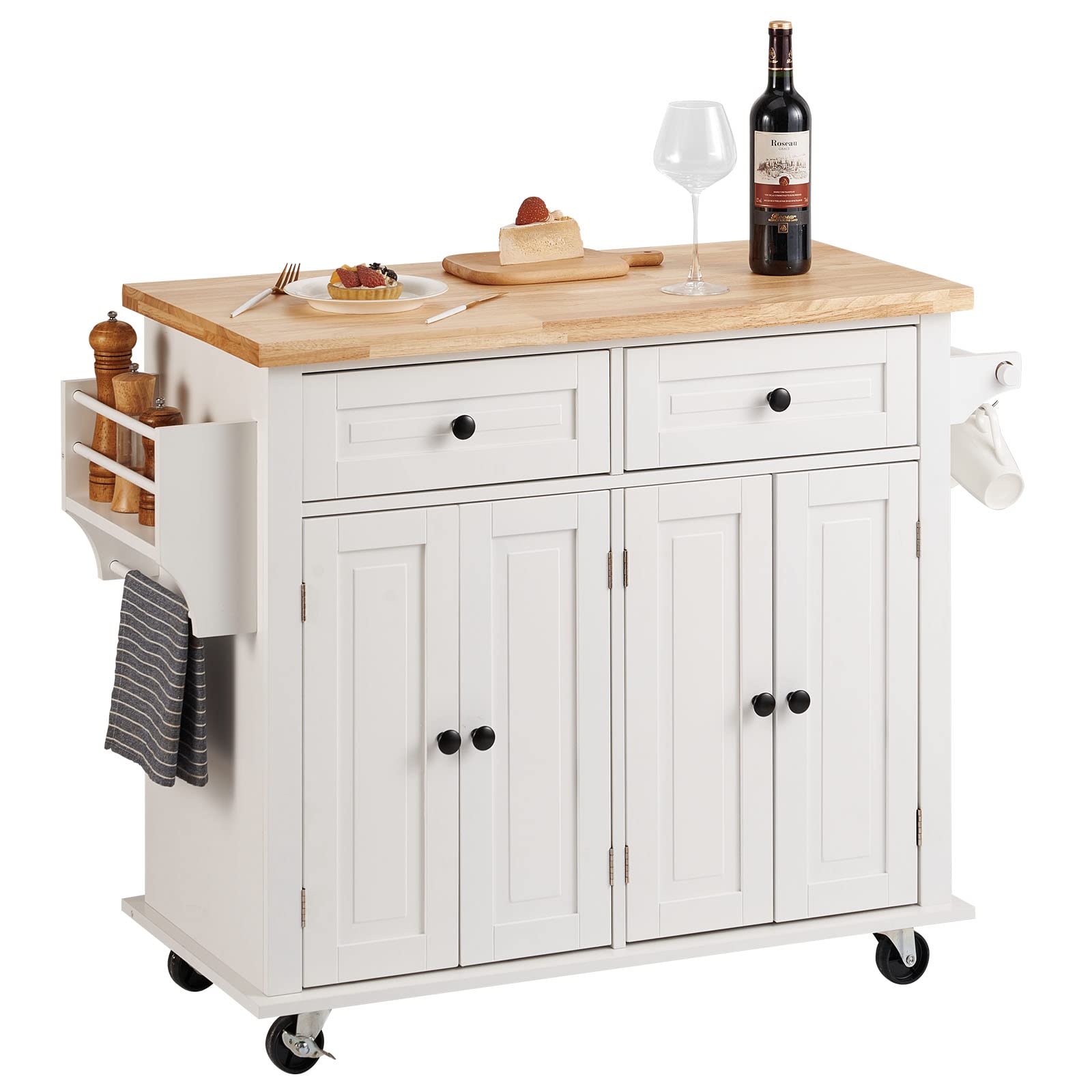 VEVOR Kitchen Island Cart with Solid Wood Top, 35.4" Width Mobile Carts with Storage Cabinet
