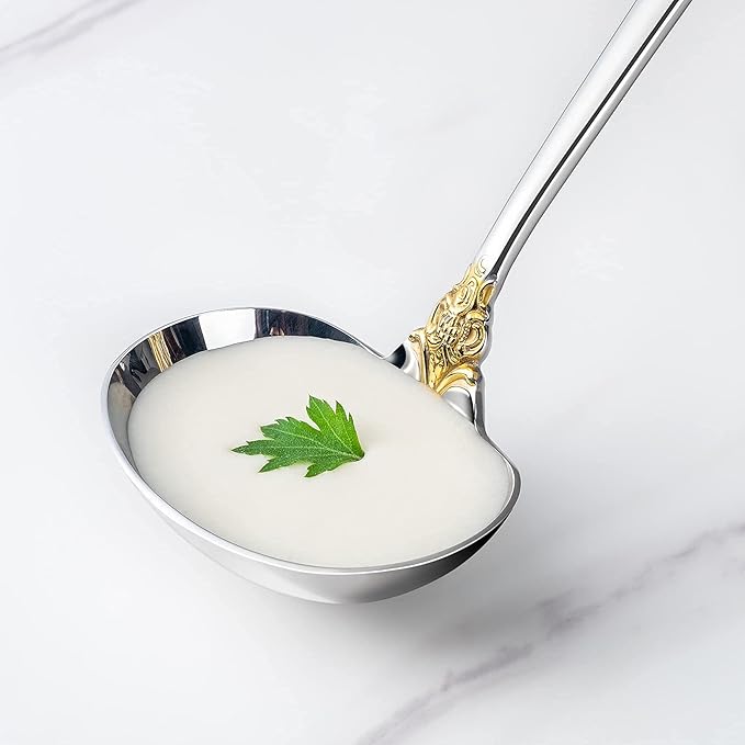 KEAWELL Luxury Gravy Ladle, 18/10 Stainless Steel, Gold Accent, Small Gravy Spoon for Home. Solid and Sturdy, Dishwasher Safe… (1)