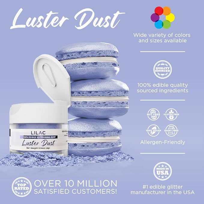 Luster Dust - Lilac Purple (4g 1x Jar) | Edible Vegan Dust & Paint for Cake Decorating, Ice Cream, Desserts, Cocktails and Beverages by Bakell