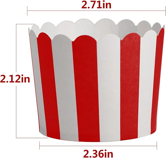 100 Pack Muffin Liners Baking Paper Cups Red and White Stripes Cupcake Liners Elegent Muffins Baking Cups Cupcake Wrappers for Birthday Parties, Weddings, Bottom Dia 2.36 Inch