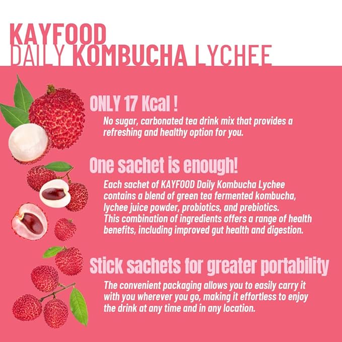 KAYFOOD-Kombucha-Lychee-Garden-Daily Zero Sugar, Diet, Gut Healthy Sparkling Beverage, Fermented Korean Drinks for Iced Tea Hot Tea, Workout T (20ST)