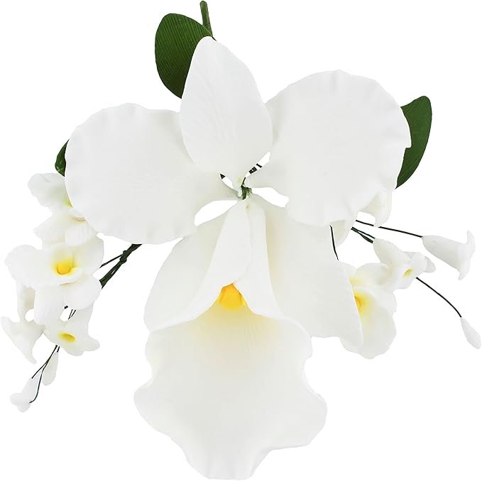Global Sugar Art Cattleya Orchid Sugar Cake Flowers Arched Spray, White, 1 Count by Chef Alan Tetreault