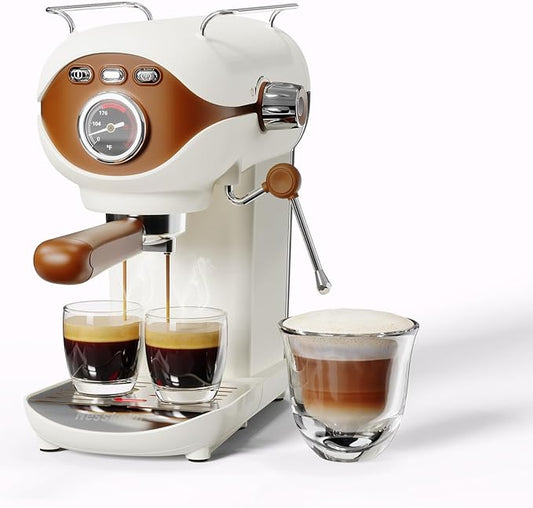 Espresso Coffee Machine, 20 Bar Compact Semi-Automatic Espresso Machine with Milk Frother for home Latte, Cappuccino, White