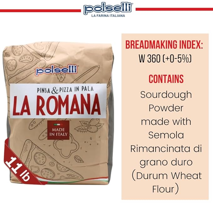 Polselli La Romana Pinsa & Pizza in Pala Flour ,11 lb ??Type 0 High-Protein Wheat & Rice Flour Blend ??Ideal for Roman-Style Pizza and Flatbread Light & Airy Crust, Crunchy Texture, Perfect for Sourdough & Artisan Baking