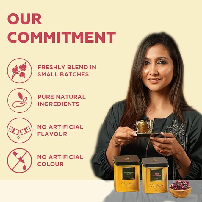 CHAYAM Mango,Peach & Rose Green Tea Tin Set | 50g Each | Refreshing Combo in Tin box | Fruity Mango tea and Floral Rose Green Loose Tea - Combo Tea Set