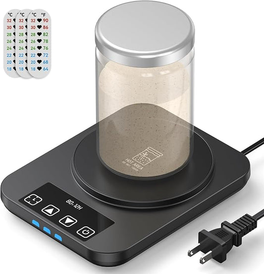 Sourdough Starter Warmer (70-100°F) with Thermometer Strip Sourdough Warming Mat, 12H Timer & Auto On/Off, Safe for Home Bakers & Beginners, Fermentation Heater