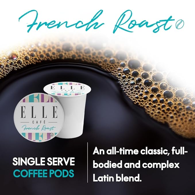 ELLE Café© French Roast K-Cup Pods - 12 Count - 100% Arabica Coffee, Flavor Medium Dark Roast - Single-Serve Coffee Pods