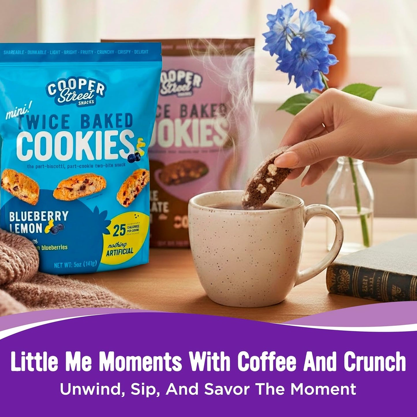 Cooper Street Twice Baked Biscotti Cookies Variety Pack - 5 Pack (5oz Each) - Light and Crispy Coffee Cookies 5 Flavors Assortment - Low-Calorie Snacks for Adults & Kids - Dairy & Peanut Free, Kosher