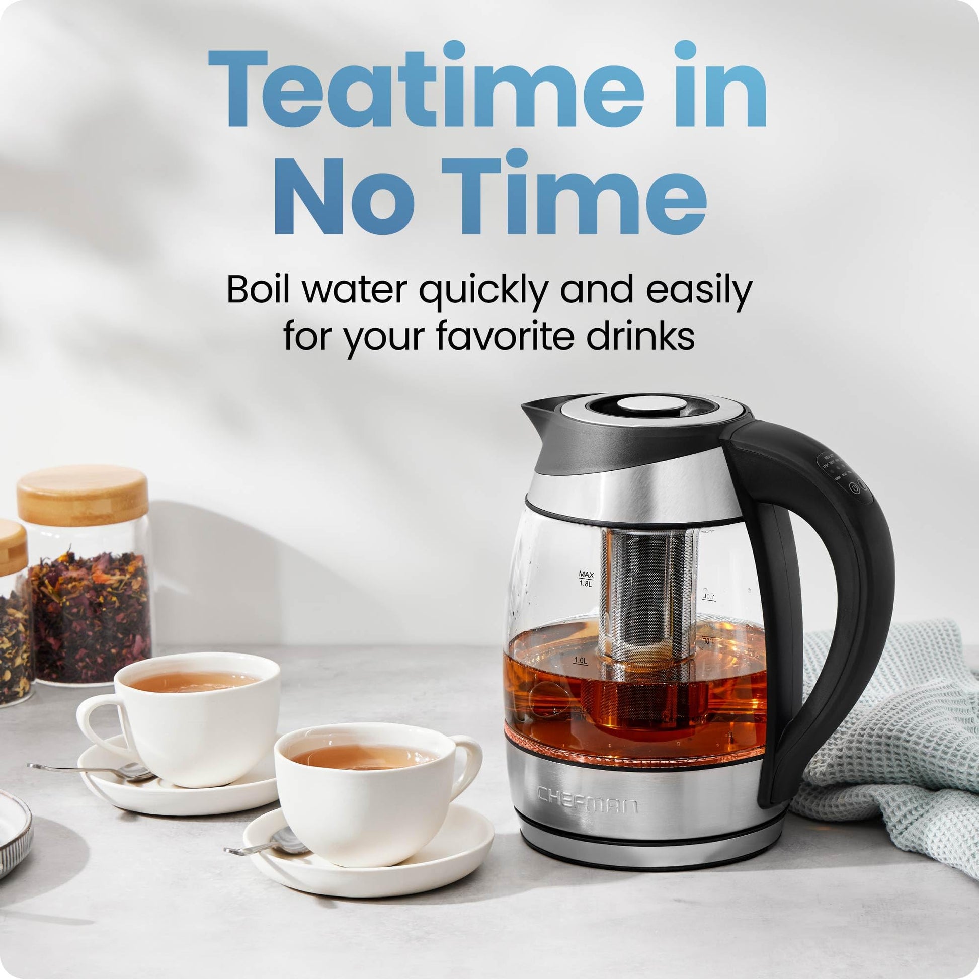 Chefman Electric Kettle with Temperature Control, 5 Presets LED Indicator Lights, Removable Tea