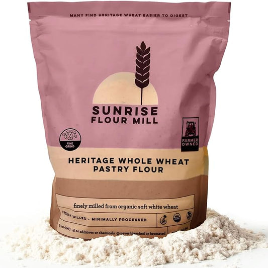 Sunrise Flour Mill USDA Organic Heritage Whole Wheat Pastry Flour - 5 lbs | Milled from White Sonora | Easier to Digest with Less Bloating | No Bleaching or Bromating | Zero Additives